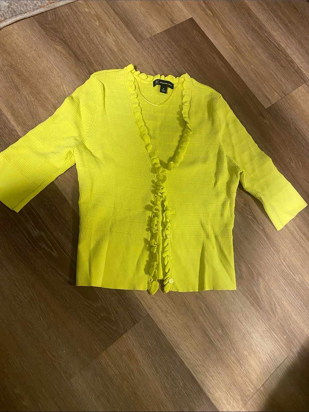 Talbots Bright Yellow Ruffle-Trim Button Down Top